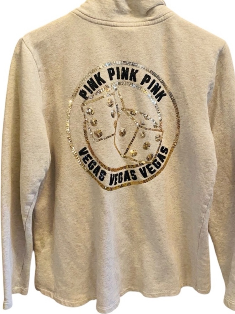 PINK Victoria’s Secret Gray Las Vegas Pullover Bling Sweatshirt Sequins Medium